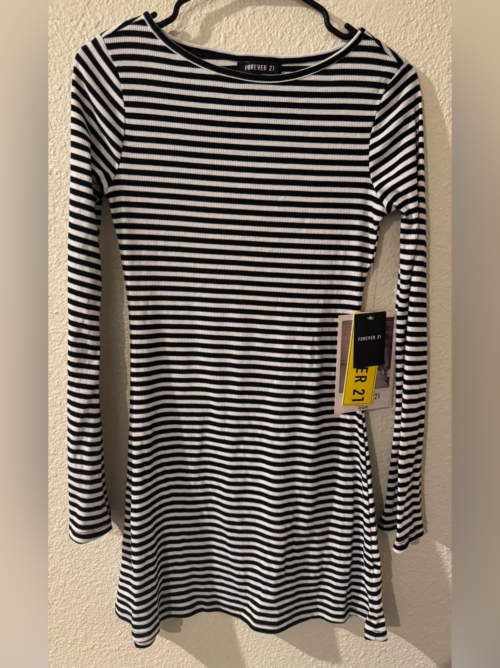 NWT Forever 21 Black and White Striped Long Sleeve Ribbed Tee Dress
